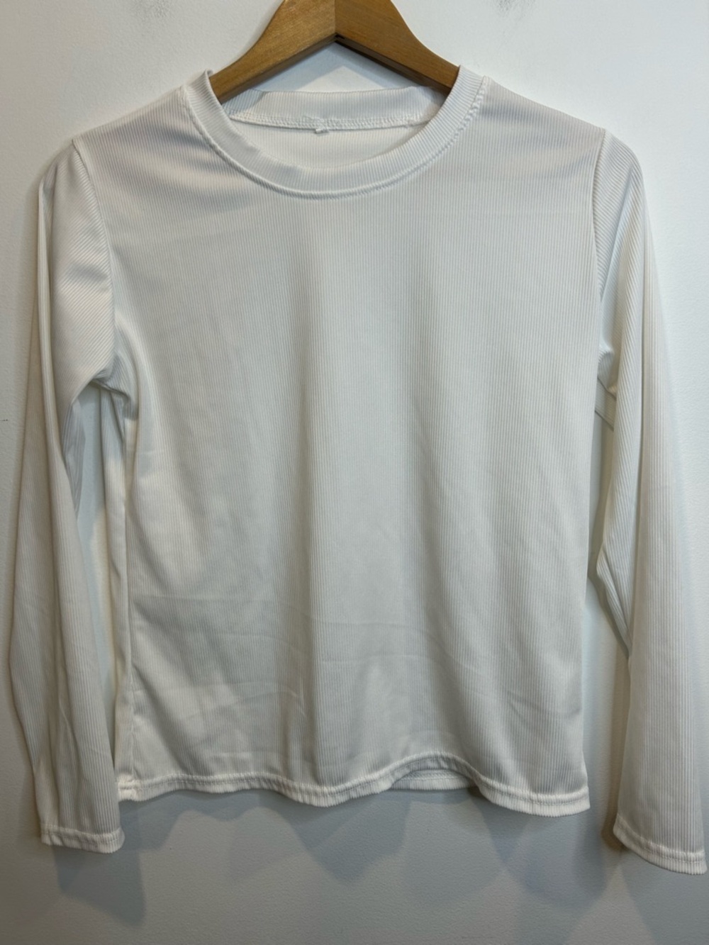 Women’s Compact Ribbed Long Sleeve Crewneck Shirt White